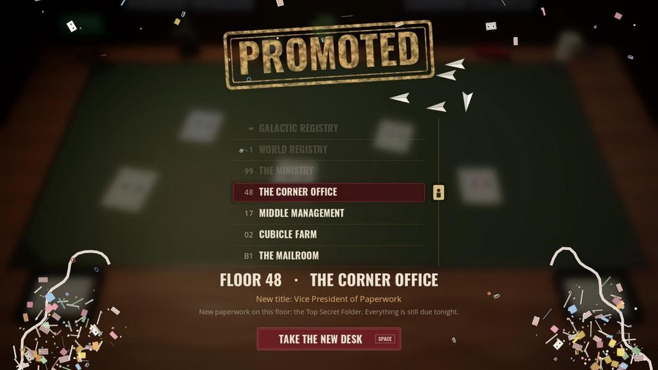 The PROMOTED screen listing the floors of the building