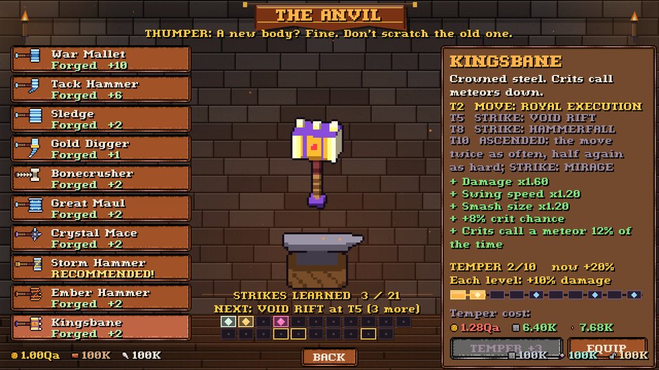 Goblin Smasher screenshot: The Anvil, forging Kingsbane